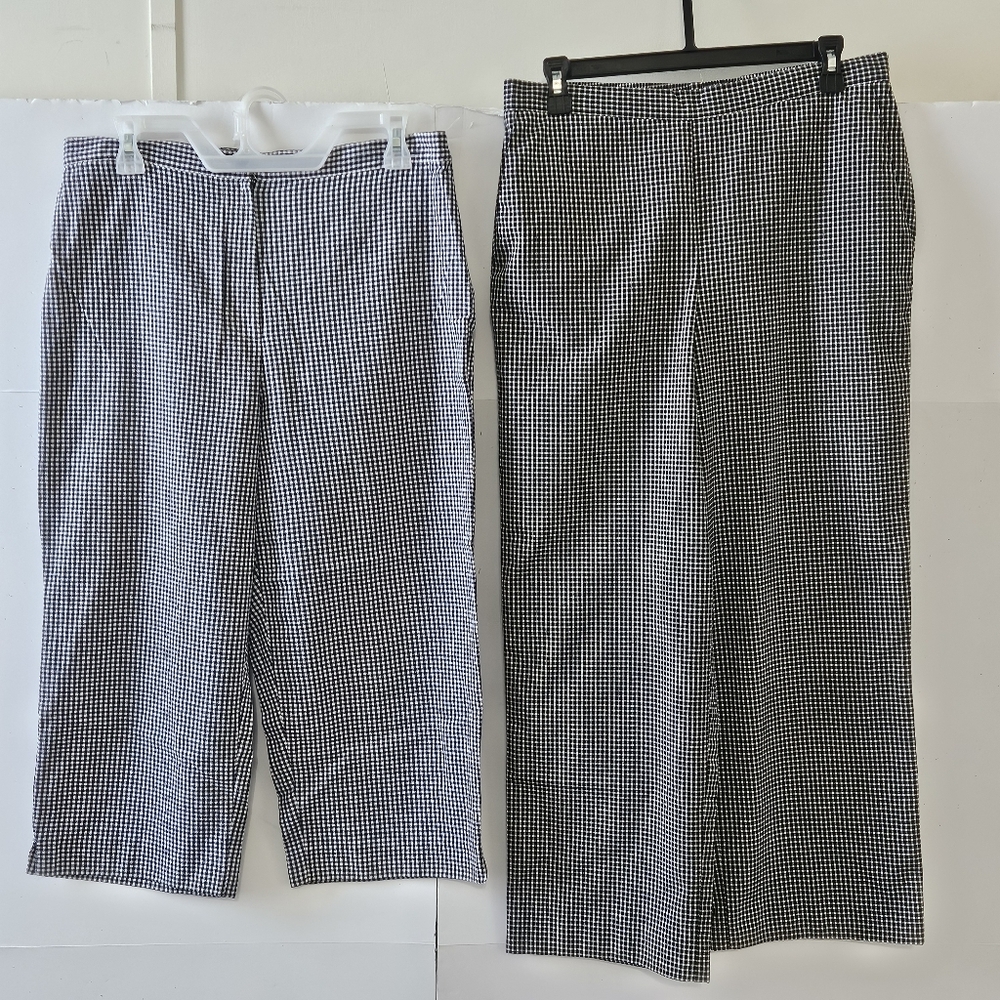 Pair of Size 12P Alfred Dunner Petites Black & White Plaid Women's Cotton Capri